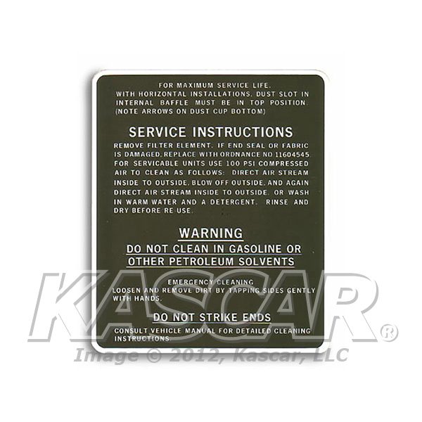 Decal, Filter Service Instruction