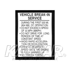 Decal, Vehicle Break-In Service