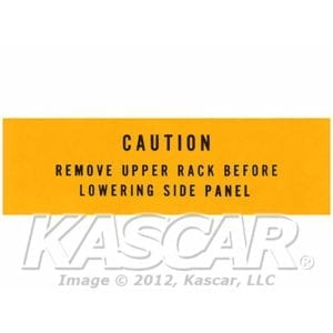 Decal, Caution Remove Upper Rack Before Lowering Side Panel